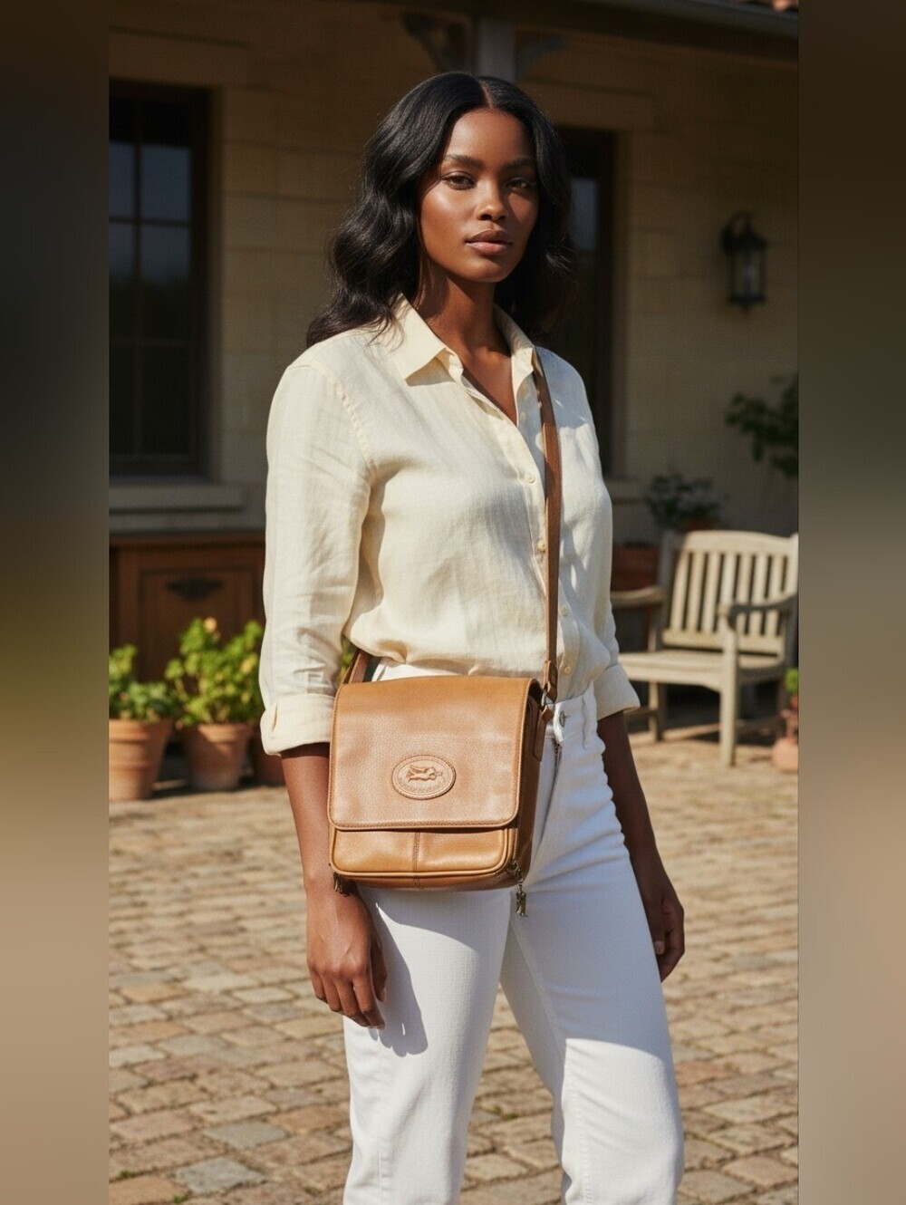 American Angel Vintage Genuine Leather Crossbody Shoulder Bag Tan Cognac 80s